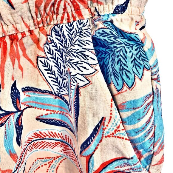 Nicole Miller Linen Blend Wide Leg Pants Medium Paper Bag Waist Tropical Floral - Picture 4 of 7